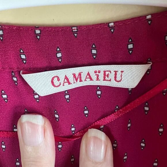 Camaieu Womens Printed‎ Flowy Blouse Pink Size 8 Work Career Wear - Picture 2 of 6